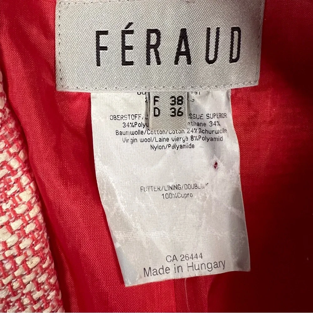 Feraud Pink/Cream Tweed 2 Button Blazer Fringe Hem Vintage Hungary Women's 6